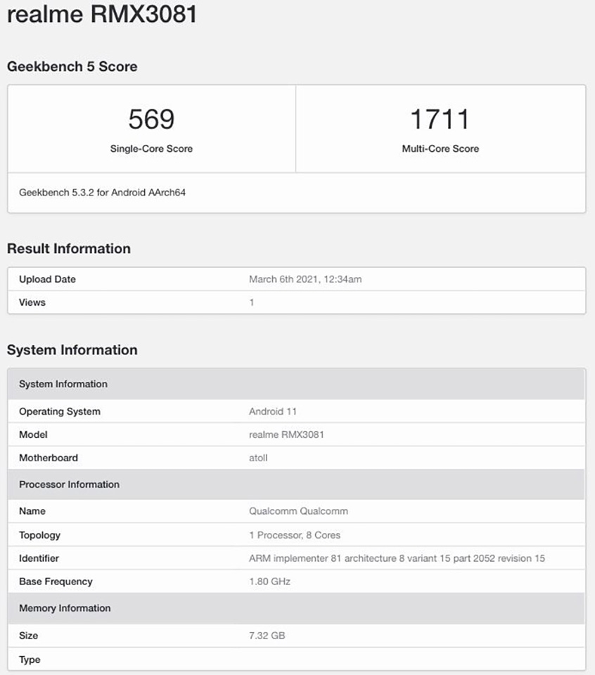 Realme 8 Pro xuất hiện trên Geekbench (ảnh 1)