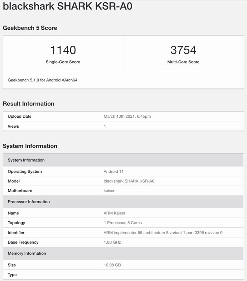 Black Shark 4 Pro xuất hiện trên Geekbench