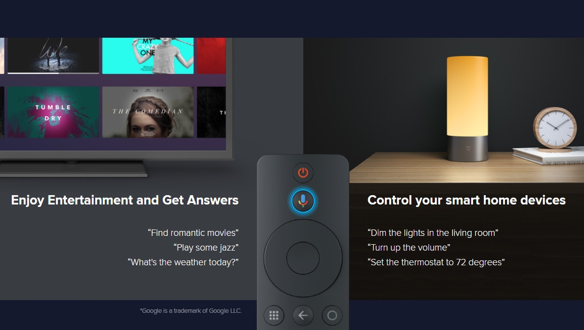 Remote của TV Box Mi Box S (US) tích hợp sẵn nút Google Assistant giúp dễ dàng tìm kiếm nội dung