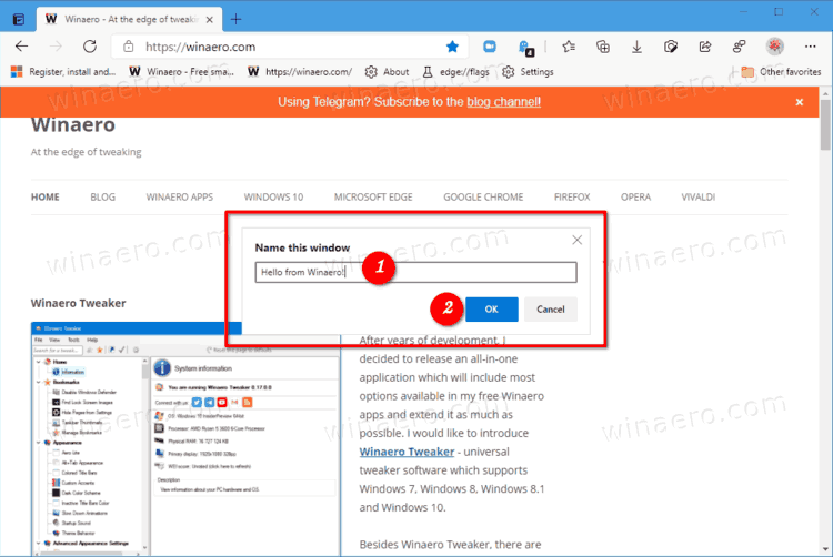 Đặt tên cho cửa sổ Edge
