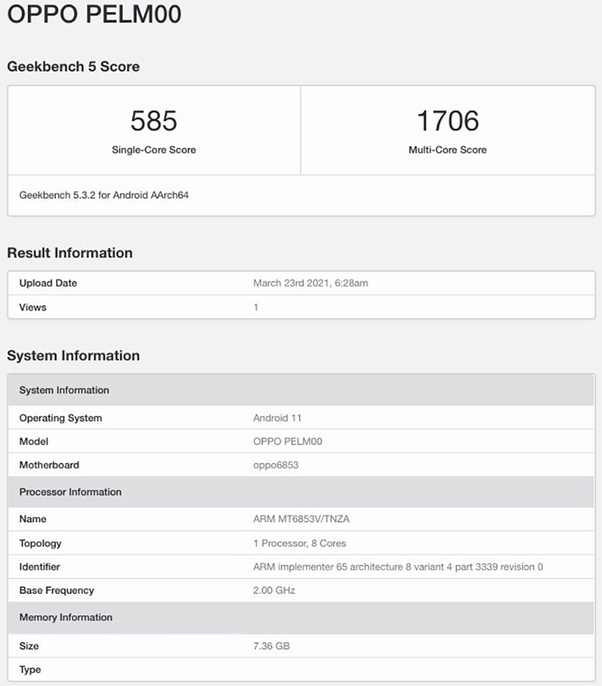 OPPO Reno5 Lite xuất hiện trên Geekbench