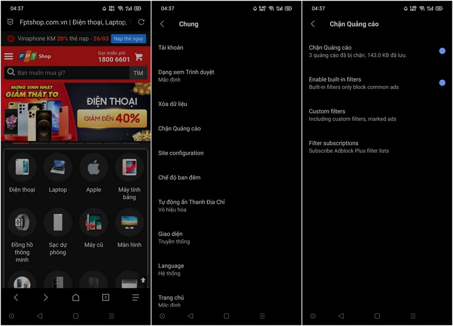 chan quang cao tren android