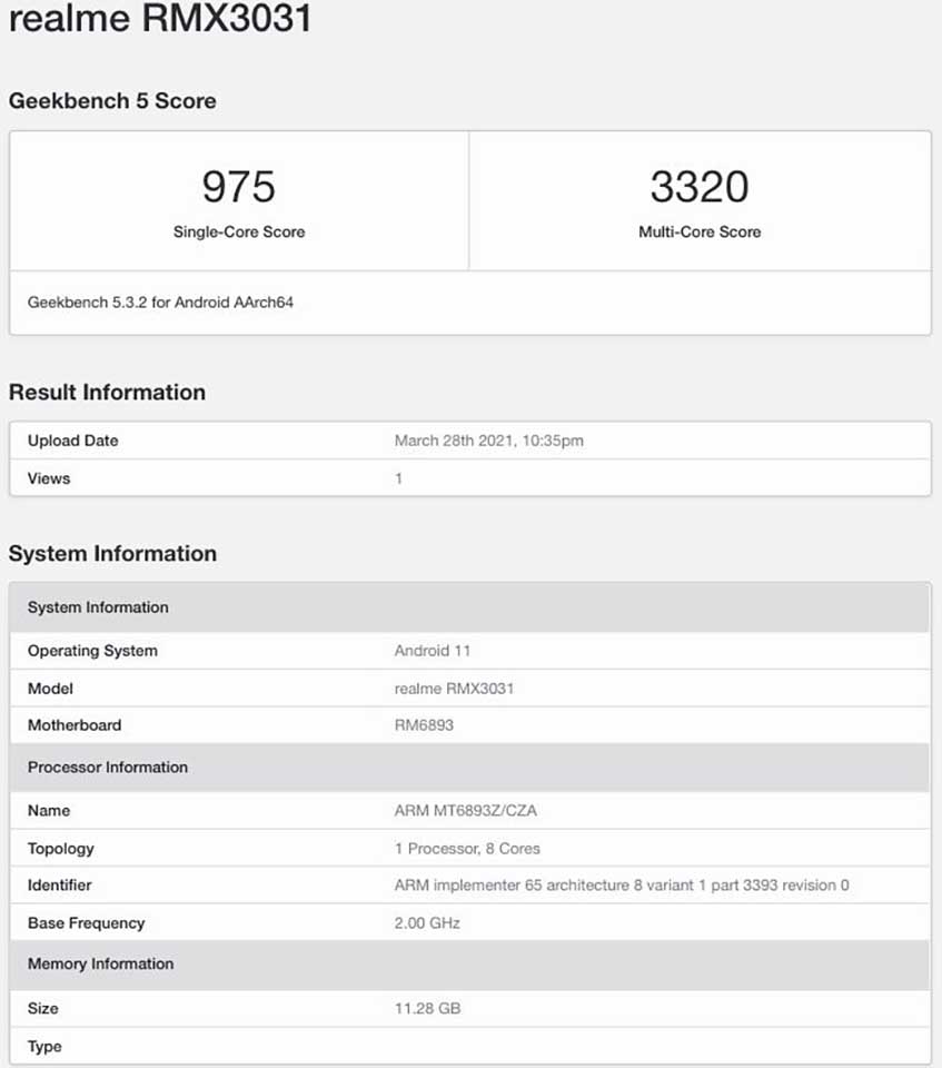 Realme GT Neo lộ cấu hình trên Geekbench