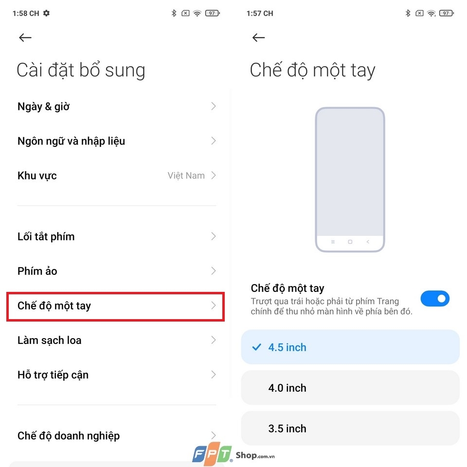 Chế độ một tay trên Redmi Note 10 series
