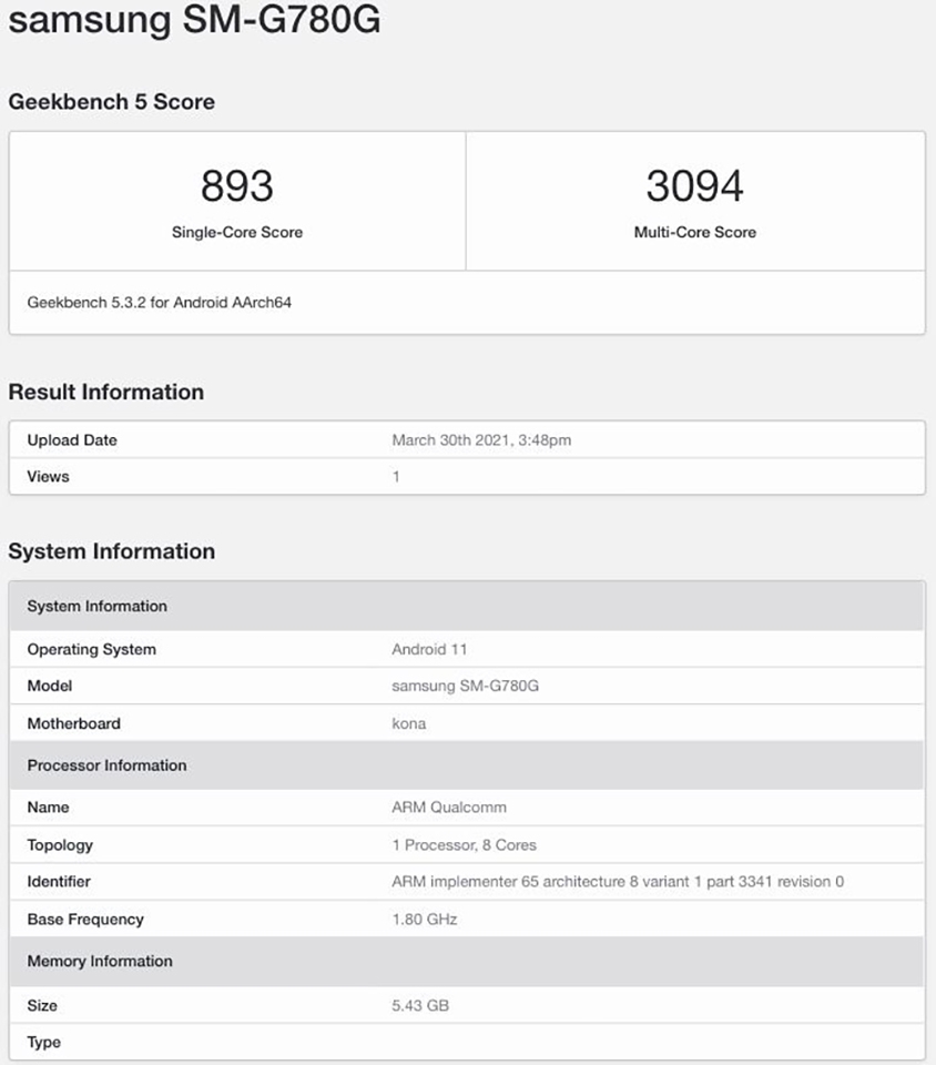 Galaxy S20 FE 4G xuất hiện trên Geekbench