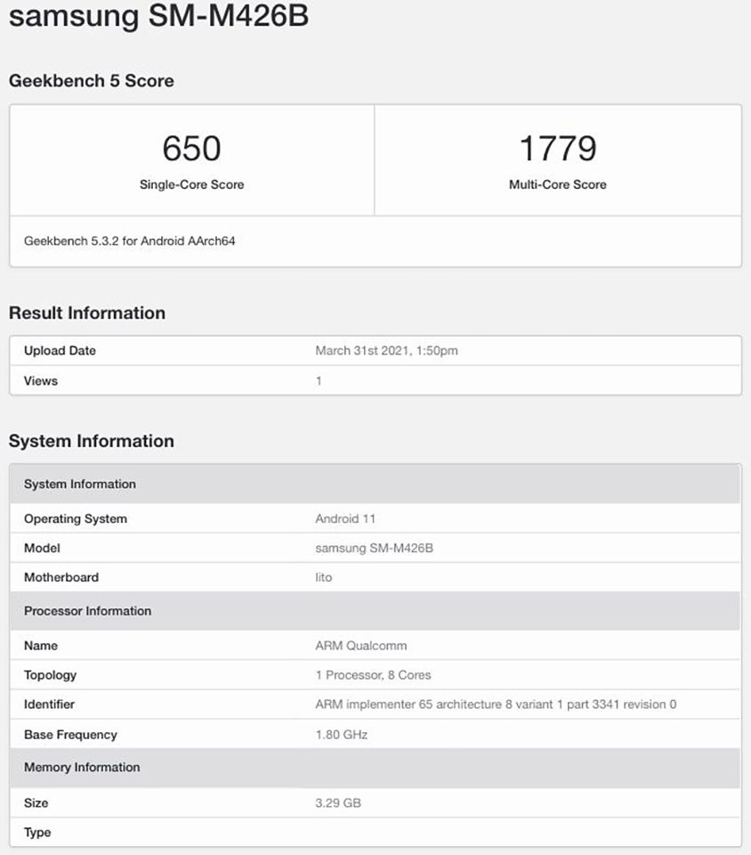 Galaxy M42 5G được phát hiện trên Geekbench