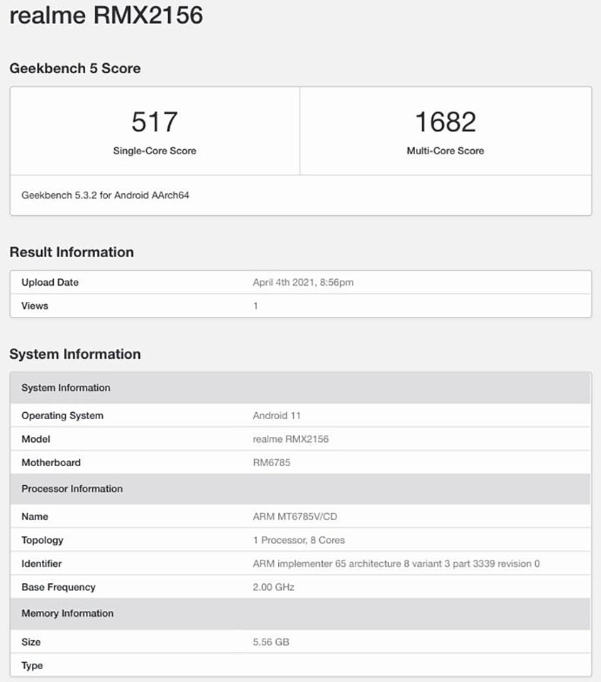 Realme Narzo 30 lộ cấu hình trên Geekbench (ảnh 1)