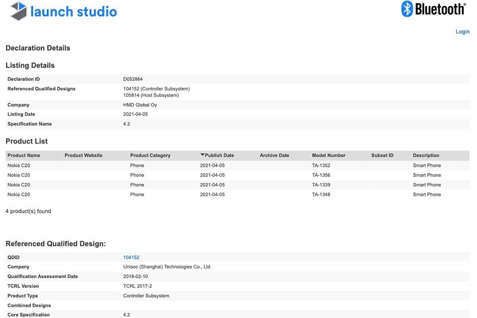 Nokia C20 đạt chứng nhận Bluetooth SIG (ảnh 1) Nokia C20 đạt chứng nhận Bluetooth SIG (ảnh 1)