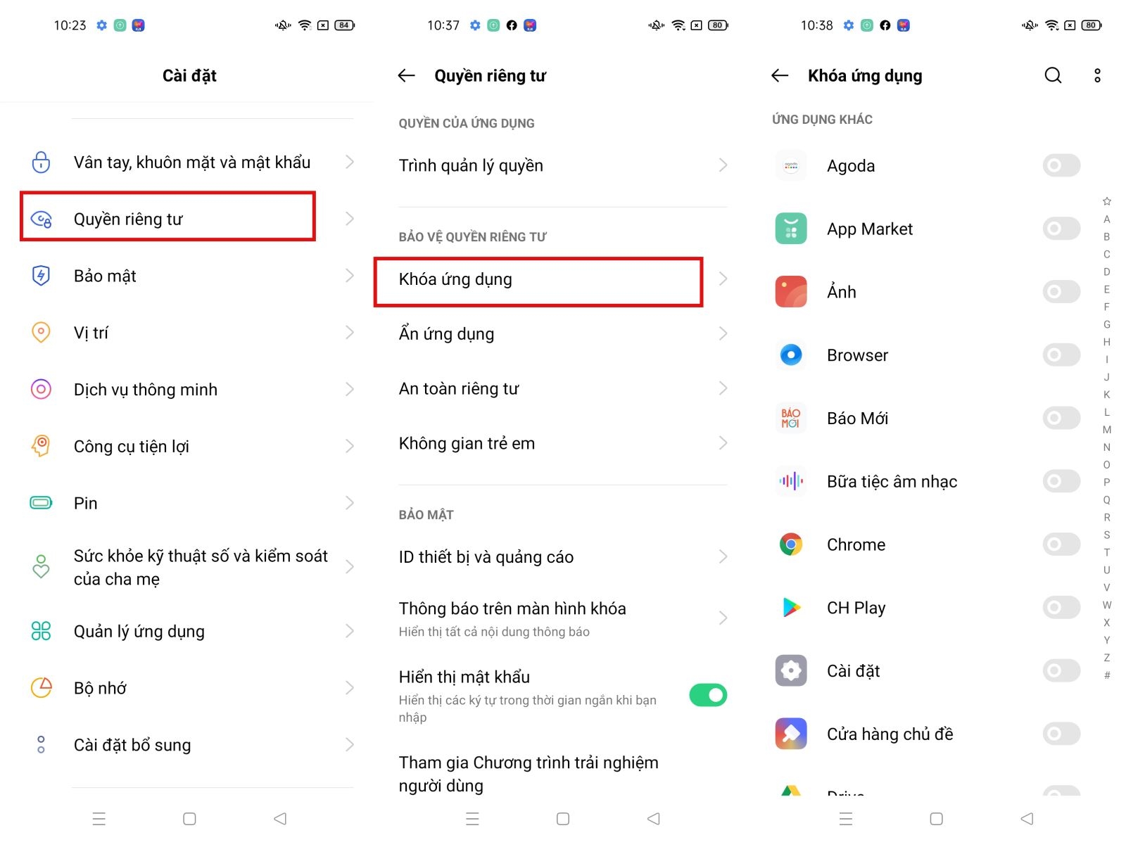 Khóa ứng dụng trên OPPO A94