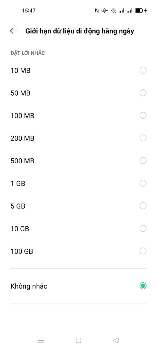 Giới hạn dữ liệu di động OPPO Reno5