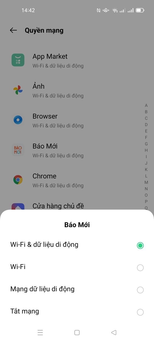 Chặn một ứng dụng vào mạng Wi-Fi hoặc 3G/4G OPPO Reno5
