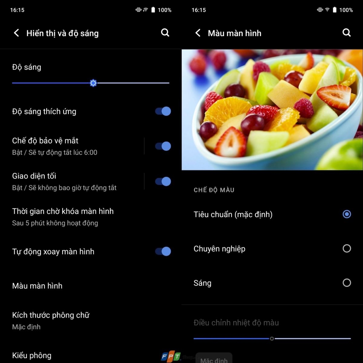 Chế độ bảo vệ mắt và màu màn hình trên X60 Pro