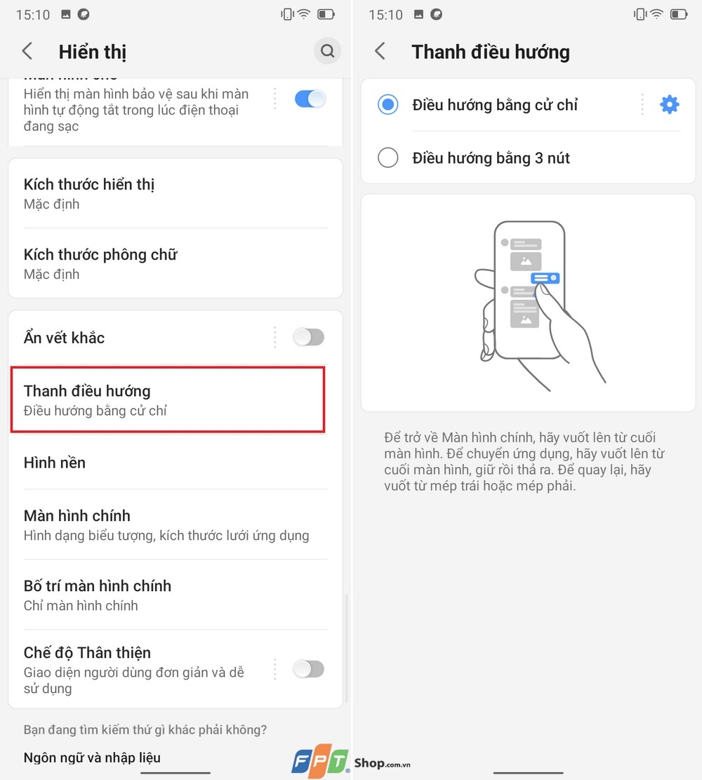 Điều hướng bằng cử chỉ trên Vsmart Star 5