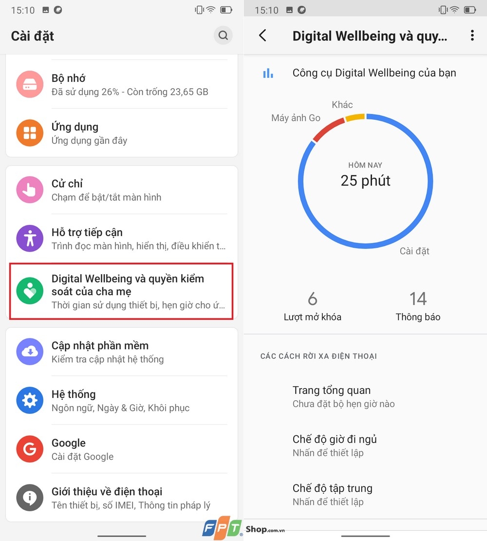 Digital Wellbeing trên Vsmart Star 5