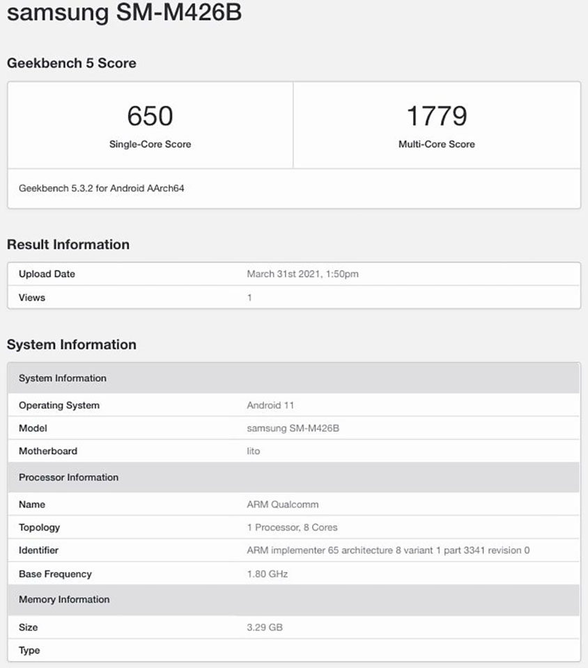 Danh sách Geekbench Galaxy M42 5G Danh sách Geekbench Galaxy M42 5G