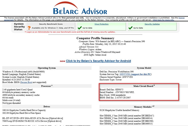 Kiểm tra bằng Belarc Advisor - Ảnh 1