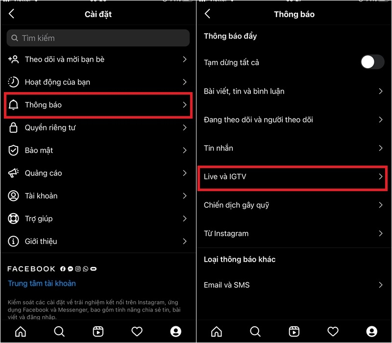 Bật/Tắt thông báo của Live và IGTV - Ảnh 1