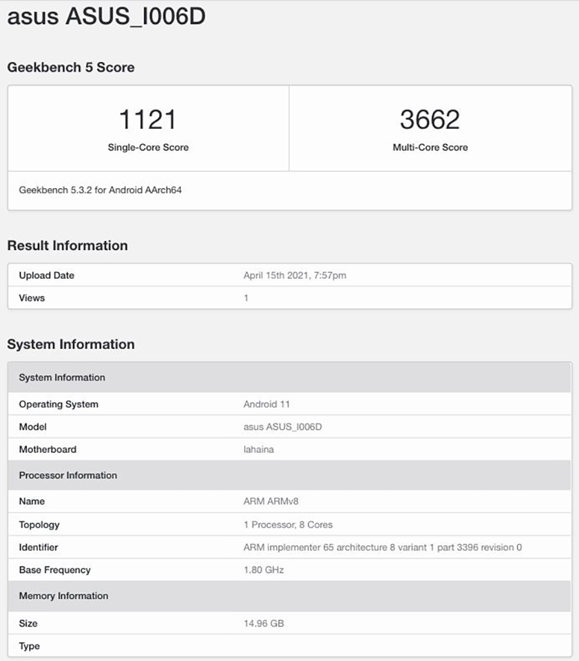 ZenFone 8 Mini xuất hiện trên Geekbench
