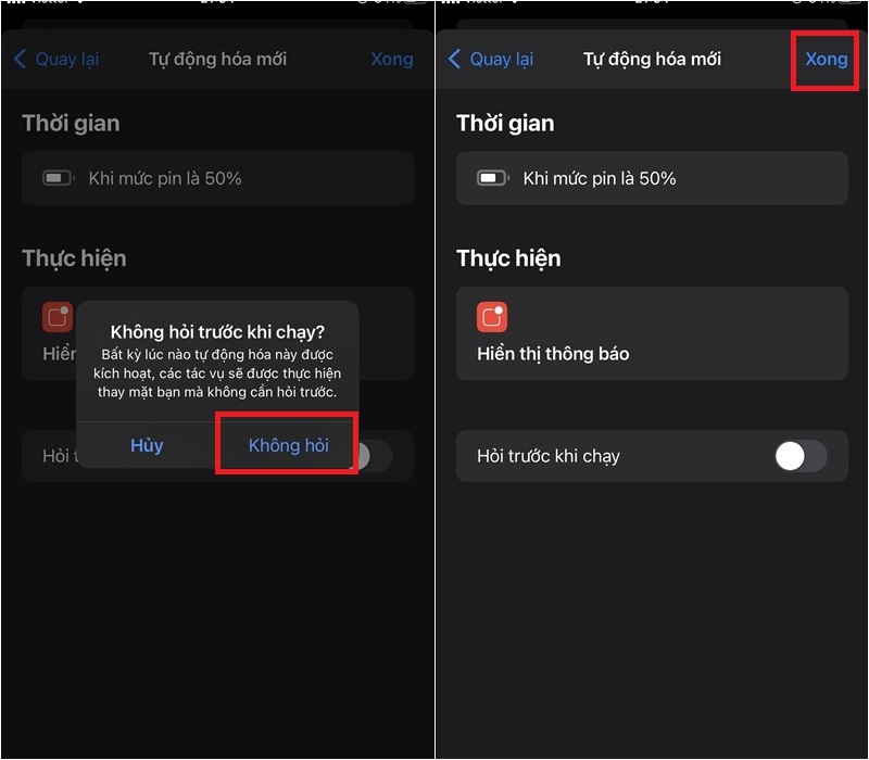 Hướng dẫn cách tạo thông báo sạc pin iPhone - Bước 5