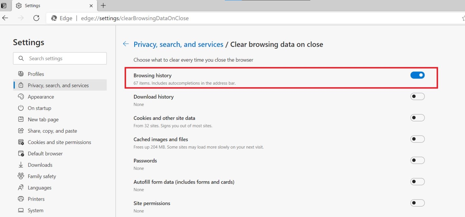 Hướng dẫn cách tự động xóa lịch sử web trên Microsoft Edge - Bước 4