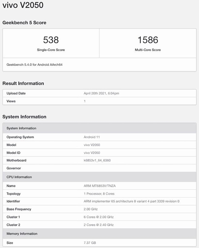 Vivo S21 5G xuất hiện trên Geekbench