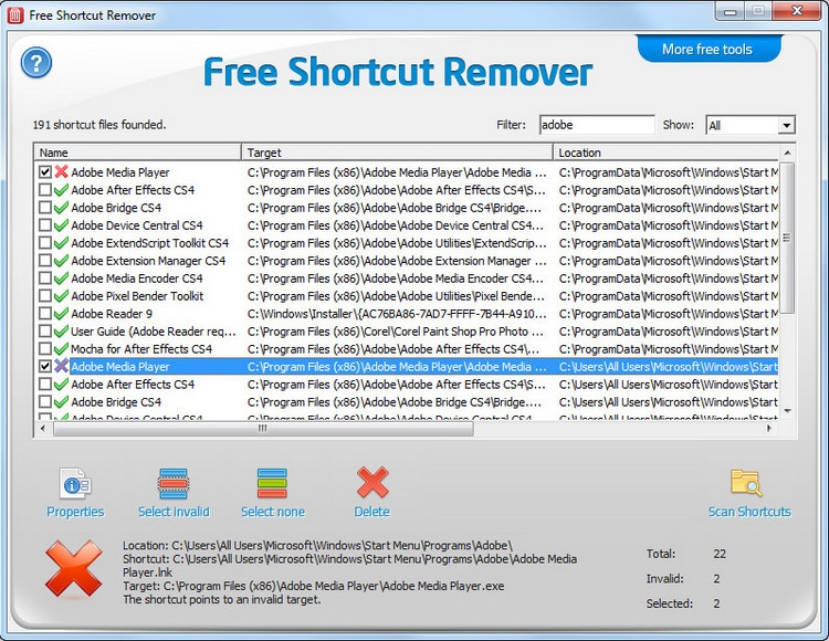 Công cụ Free Shortcut Remover