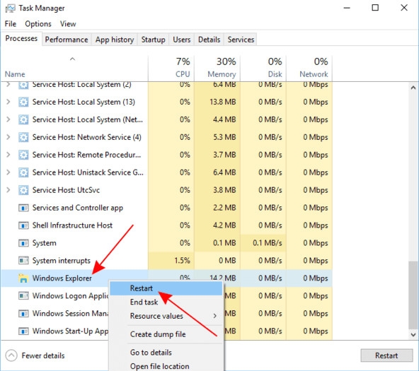 Khởi động lại File Explorer