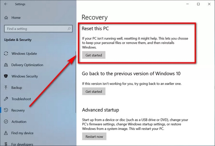 Khôi phục cài đặt gốc hệ thống