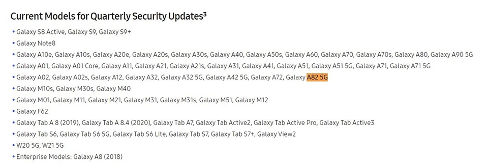 Galaxy A82 5G được liệt kê trên trang web của Samsung Galaxy A82 5G được liệt kê trên trang web của Samsung