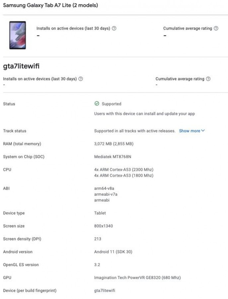 Thông tin Galaxy Tab A7 Lite (ảnh 1)