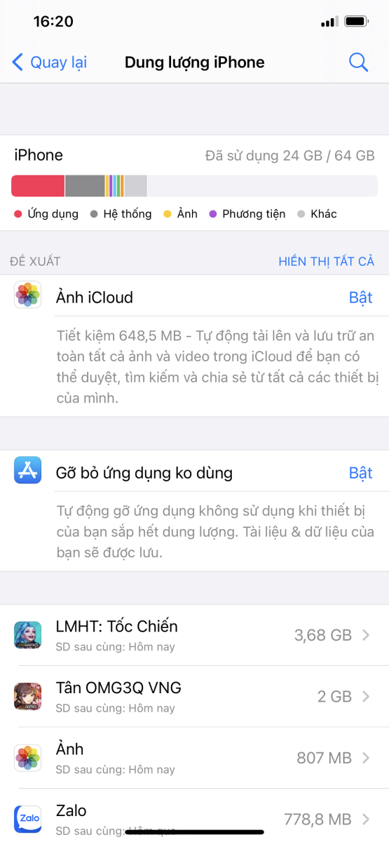 Kiểm tra dung lượng iPhone