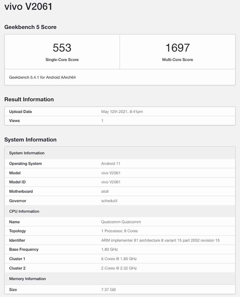Vivo V21 SE xuất hiện trên Geekbench