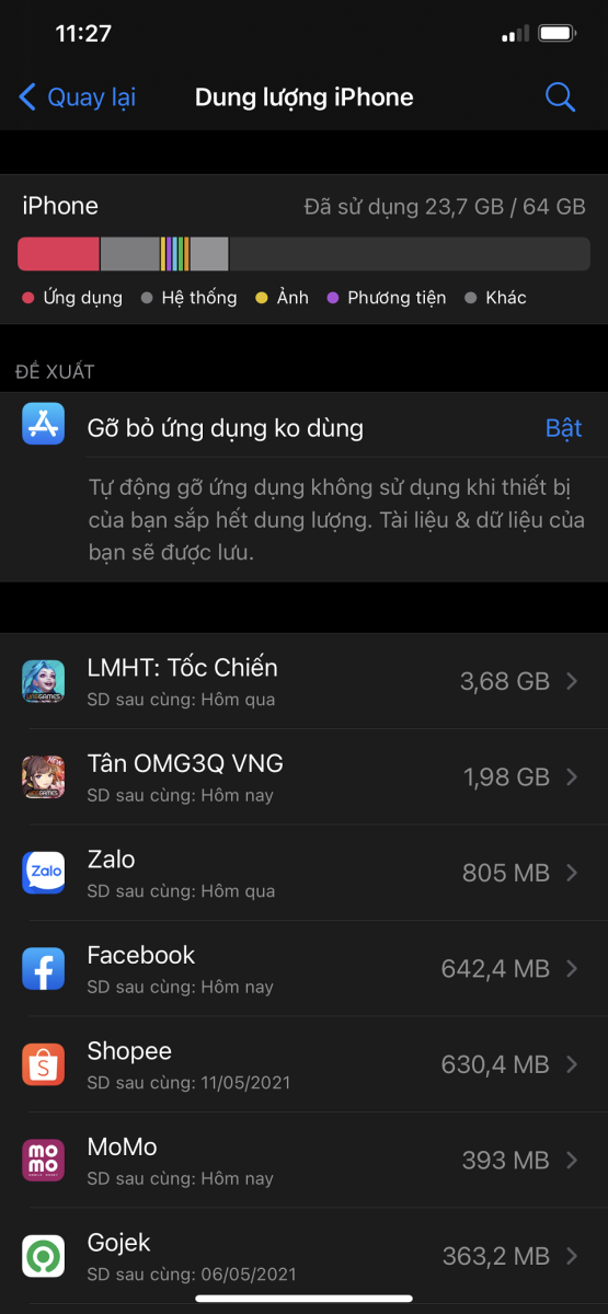 Kiểm tra dung lượng iPhone