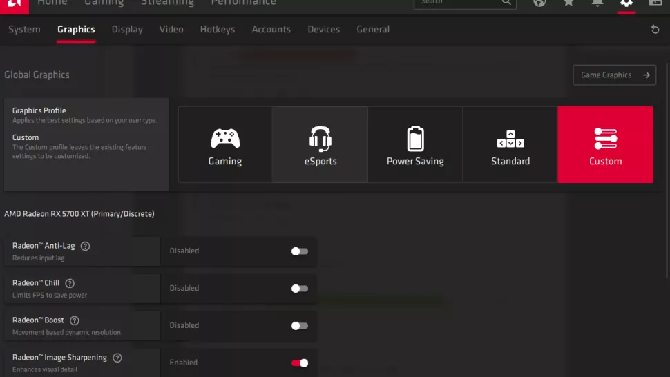 Tăng đồ họa AMD Radeon Settings