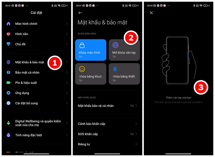 Cài đặt vân tay trên Redmi Note 10S