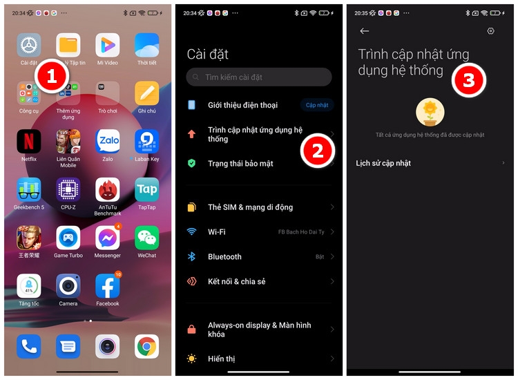 Các ứng dụng hệ thống trên Redmi Note 10S đã được cập nhật