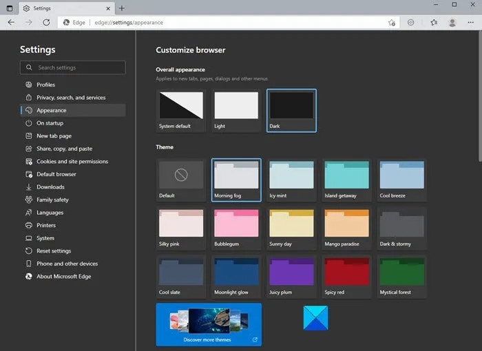 Thay đổi chủ đề và hình nền Microsoft Edge