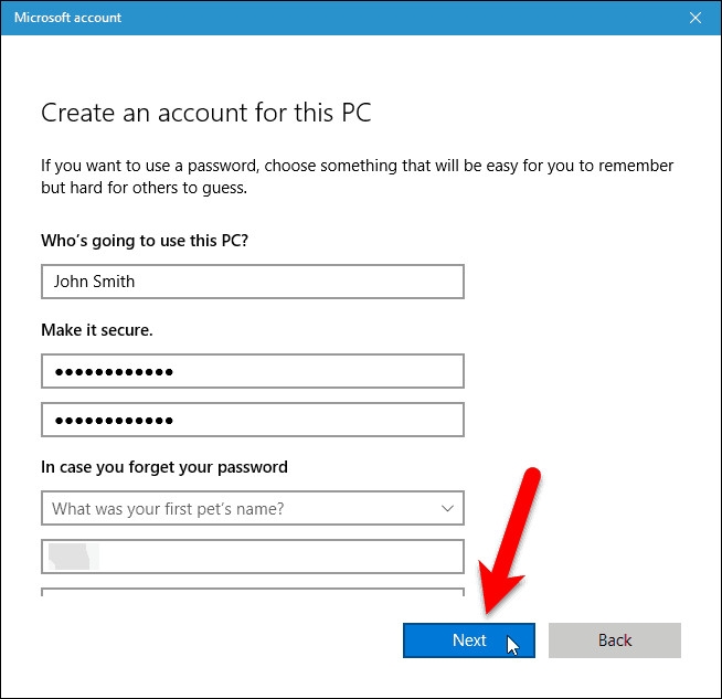 Tạo tài khoản người dùng cục bộ bằng ứng dụng Settings (3)