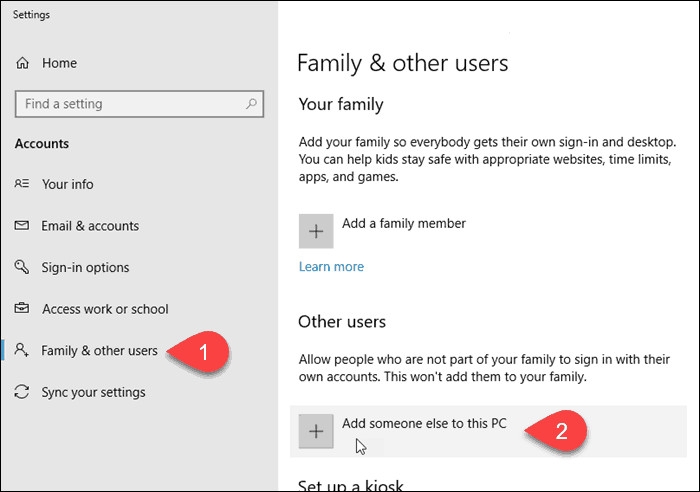 Tạo tài khoản người dùng cục bộ bằng ứng dụng Settings (1)
