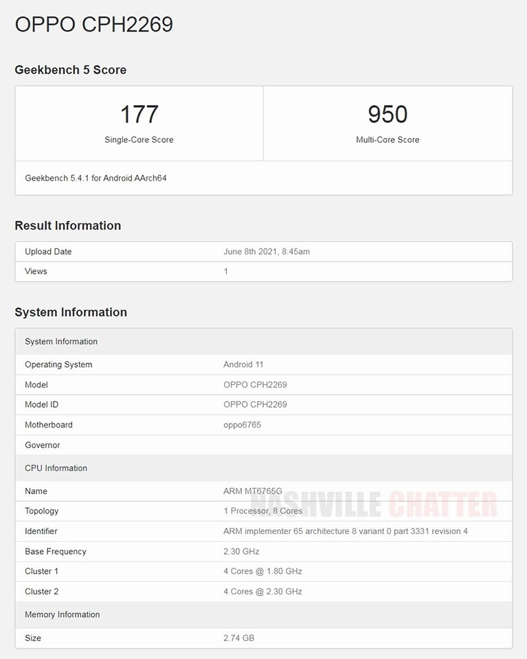 OPPO A16 lộ cấu hình trên Geekbench