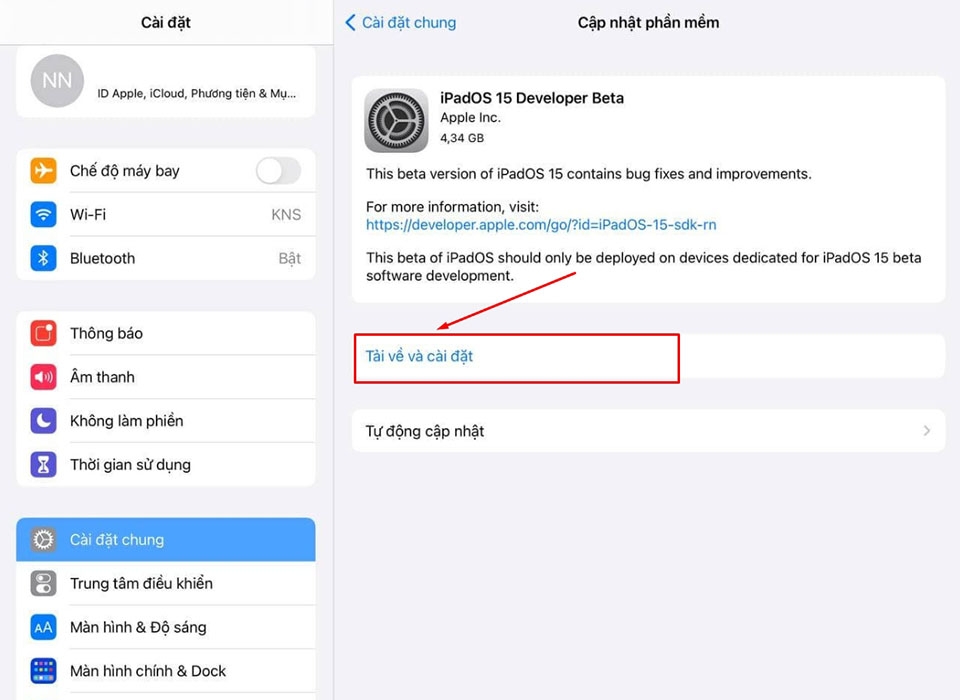 Cài đặt iPadOS 15