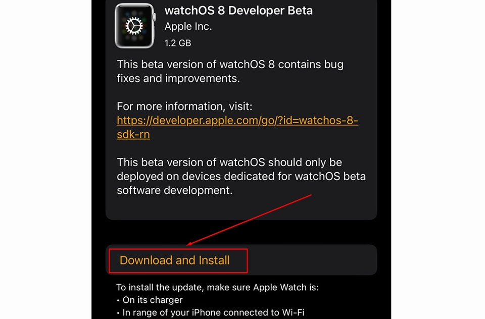 Cài đặt watchOS 8