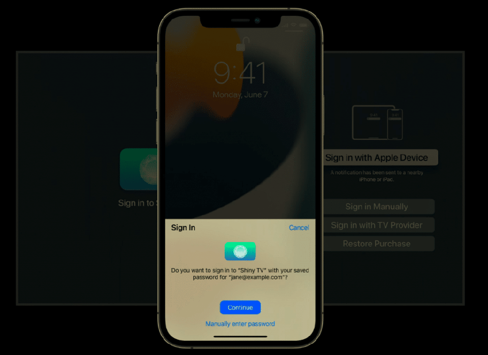 tvOS 15 hỗ trợ đăng nhập vào ứng dụng bằng Face ID hoặc Touch ID trên iPhone tvOS 15 hỗ trợ đăng nhập vào ứng dụng bằng Face ID hoặc Touch ID trên iPhone