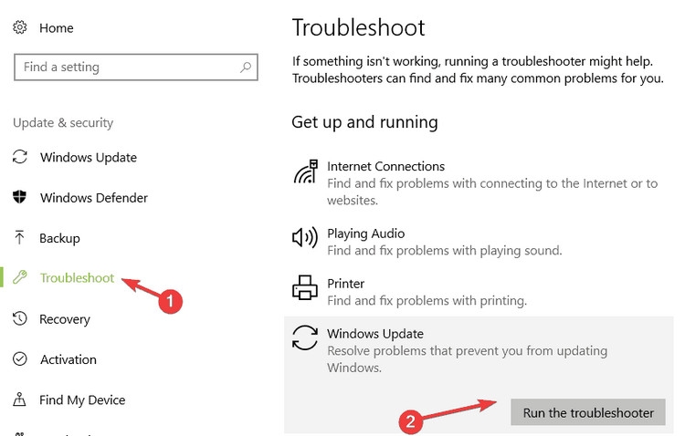 Chạy trình gỡ rối Windows Update