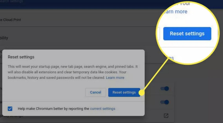 Reset trình duyệt Chrome (2)