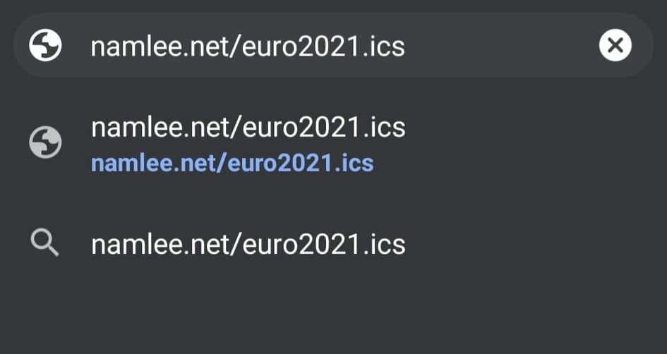 Sử dụng trình duyệt web truy cập vào namlee.net/euro2021.ics