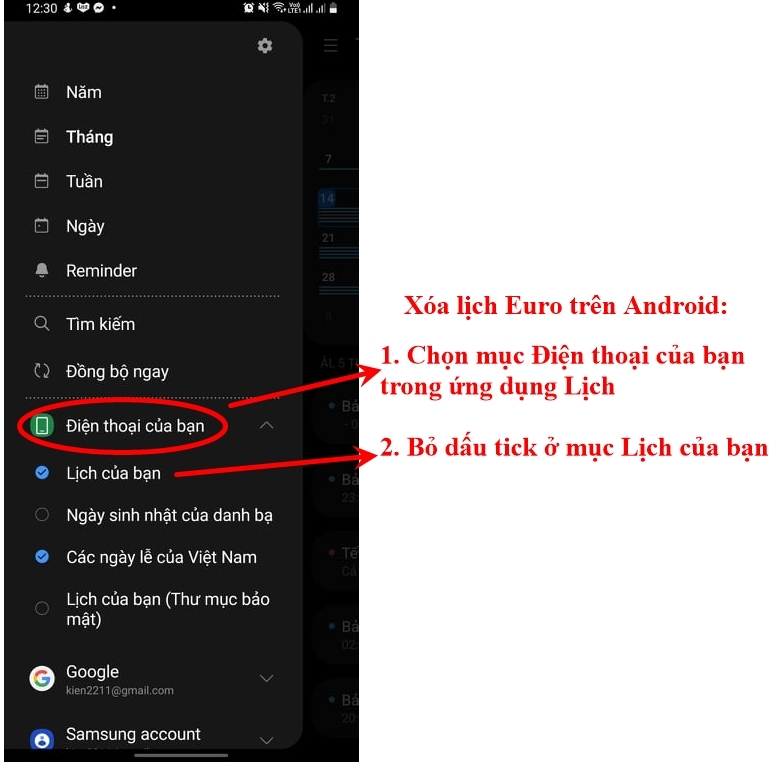 Thao tác xóa lịch trên Android cũng không hề phức tạp