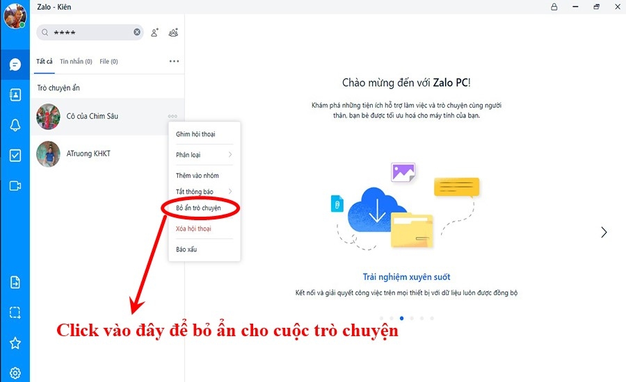 Cách hiển thị lại cuộc trò chuyện đã bị ẩn trong Zalo