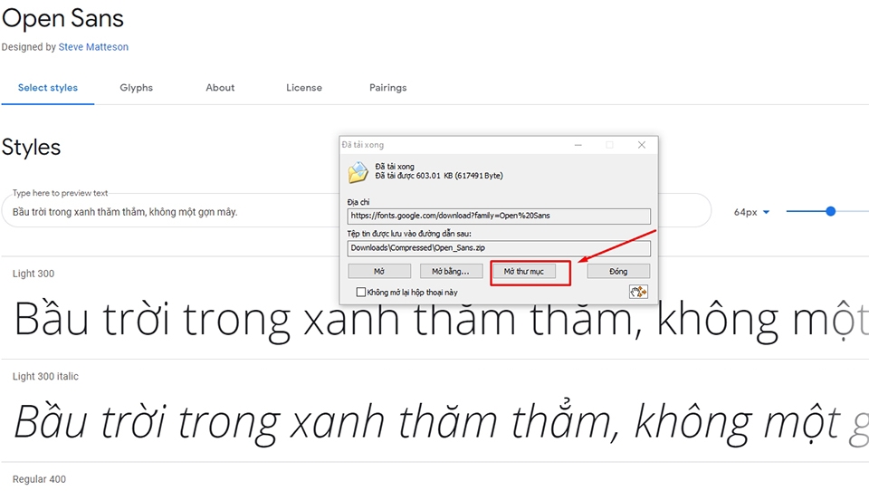 Mở thư mục chứa font chữ Mở thư mục chứa font chữ