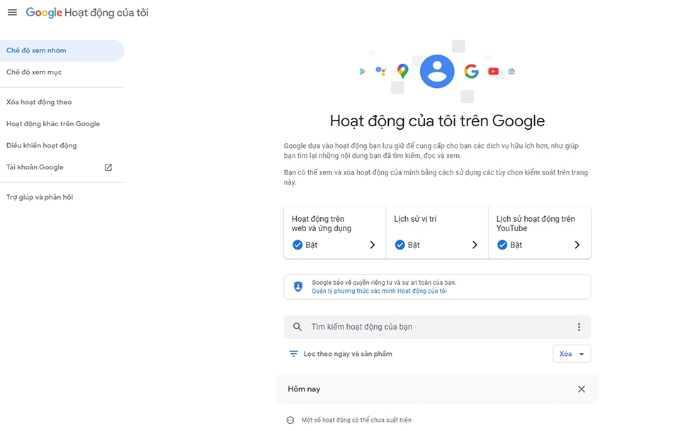 Trang xem lịch sử hoạt động của Google Trang xem lịch sử hoạt động của Google